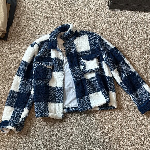 Crop Jacket XXIII ched sherpa tartan blue/white - Picture 1 of 7